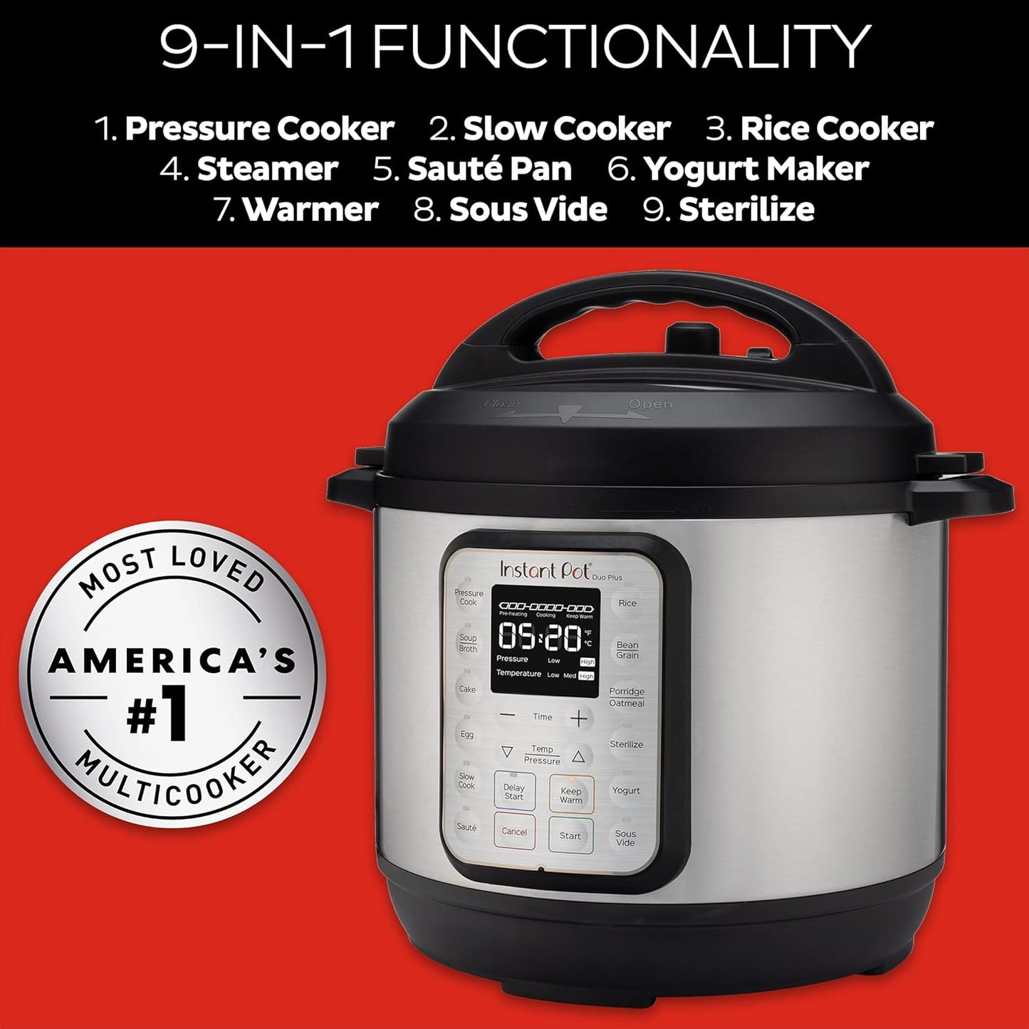 Instant Pot Duo Plus 9-in-1 Electric Pressure Cooker, Slow Cooker, Rice Cooker, Steamer, Sauté, Yogurt Maker, Warmer & Sterilizer, Includes App With Over 800 Recipes, Stainless Steel, 3 Quart