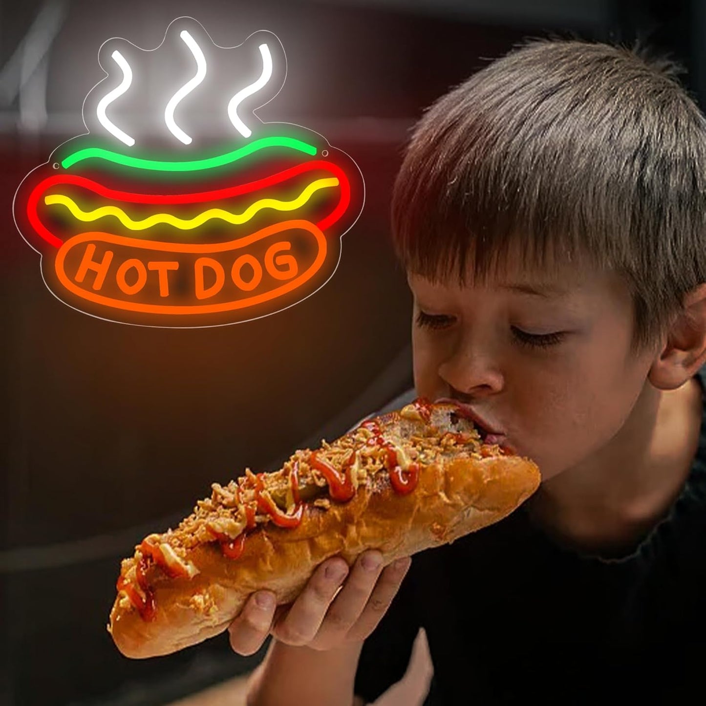 Hot Dogs Neon Sign for Wall Decor, Business Hot Dog LED Light,Fast food Neon Light Decor for Restaurant,Kitchen,Party,Food Decoration,USB Powered,Size 11.9 * 13.4in(JTD228)