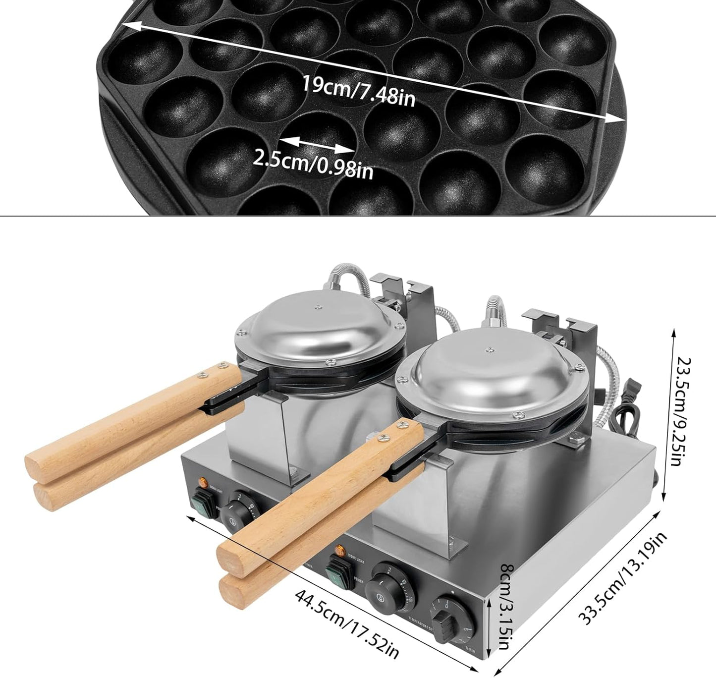 2830W Electric Waffle Maker Machine, 2 Pans Honeycomb Egg Waffle Maker 122-572℉ Non-Stick Waffle Stick Maker for Home & Commercial Use