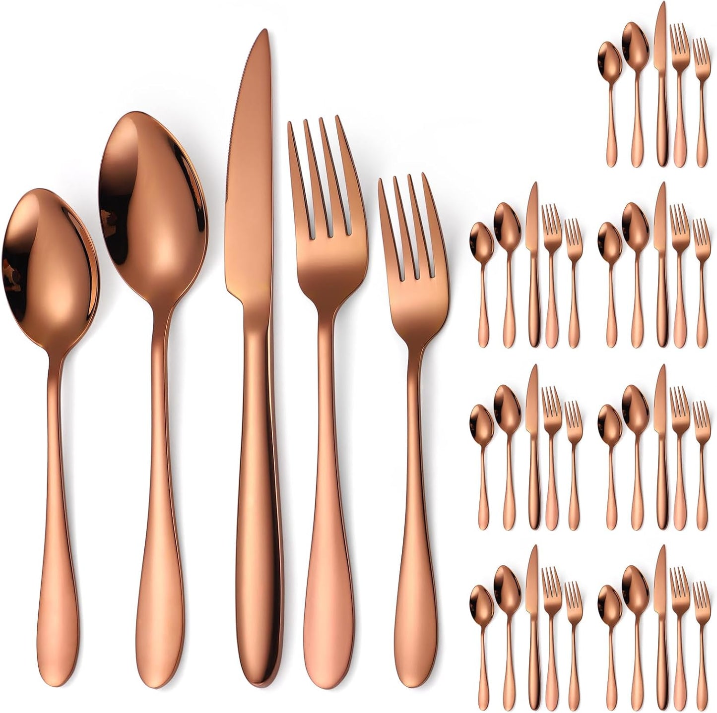 Copper Flatware Set 8 Stainless Steel Silverware 40 Pieces include Forks Spoons Knives Heavy Duty Durable for Home Kitchen Festival Parties Resturant Utensils