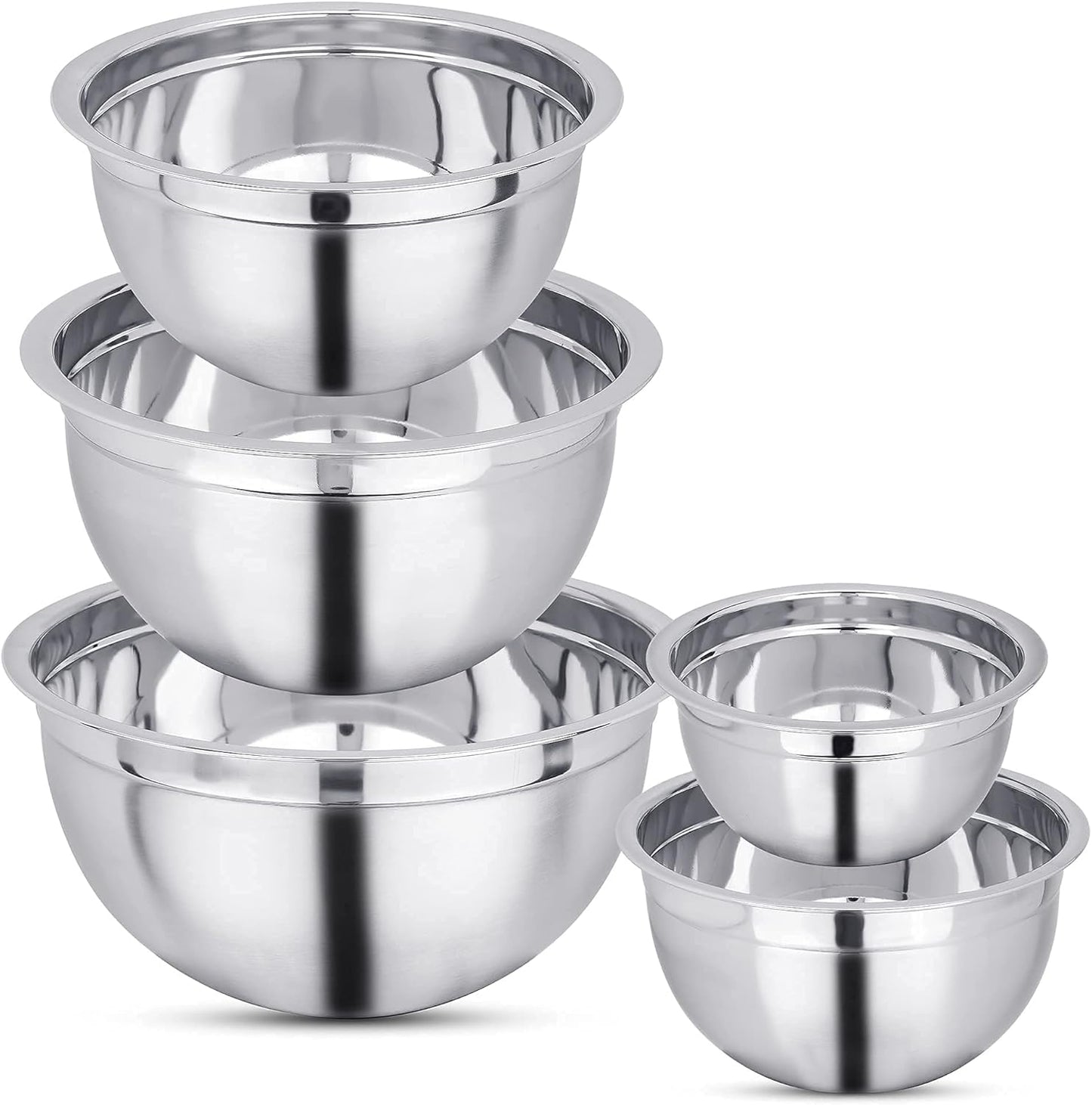 Vinod Cookware Stainless Steel Mixing Bowls with Lids - Heavy Duty Flat Bottom Stackable Mixing Bowl Set - Bowls for Meal Prep, Cooking, Mixing & Serve - Space Saving & Easy Clean - Set of 5