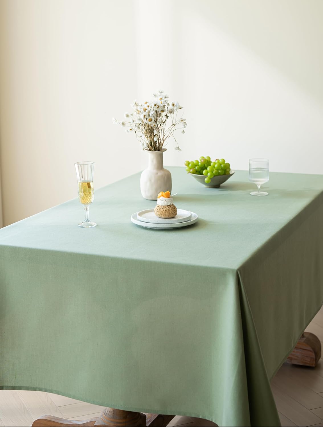 Sage Green Linen Table Cloths for Rectangle Tables Farmhouse Neutral Tablecloth Rectangular Kitchen Decoration Dining Table Cover Washable 60x144