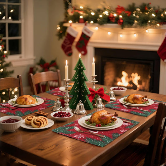 MANSPHIL Red Christmas Placemats Set of 4 Snowflake Fabric Table Mats Farmhouse Table Decor Faux Linen Place Mats Heat Resistant Washable Wrinkle Free Dining Kitchen - 13x19 Oeko Tex Placemat