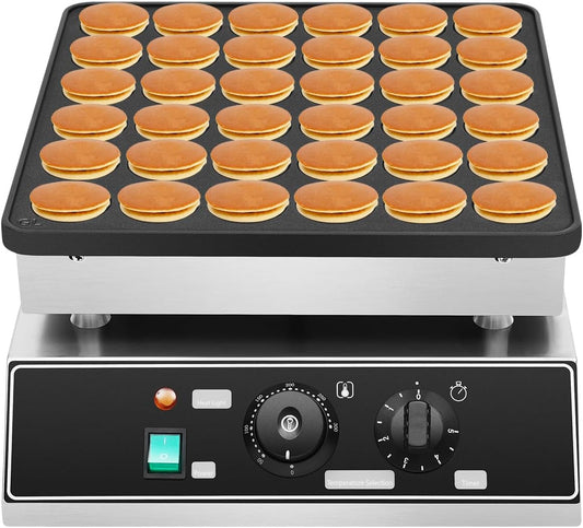 1000W Commercial Mini Pancake Maker, 36 Grids Electric Mini Pancake Griddle Non-Stick Stainless Steel Dutch Pancake Maker w/Time & Temper Adjustable, Large Waffle Machine for Restaurant Party Food