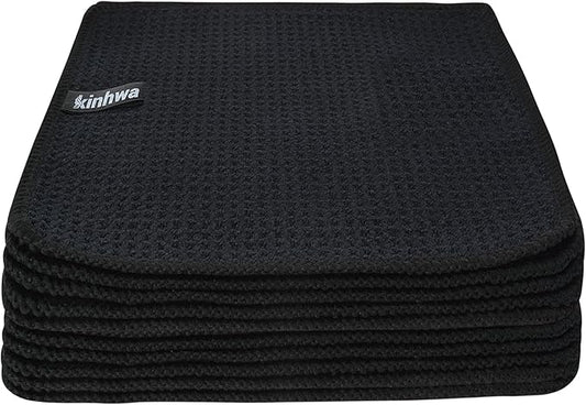 KinHwa Dish Cloths for Washing Dishes Kitchen Towels Microfiber Dish Towels for Kitchen Dish Towels Absorbent 8inch x 8inch 6 Pack (Black, 8in x 8in 10 PC)