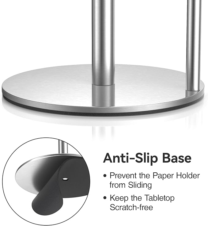 Paper Towel Holder Countertop, Stainless Steel, Silver, for Kitchen, Pantry, RV