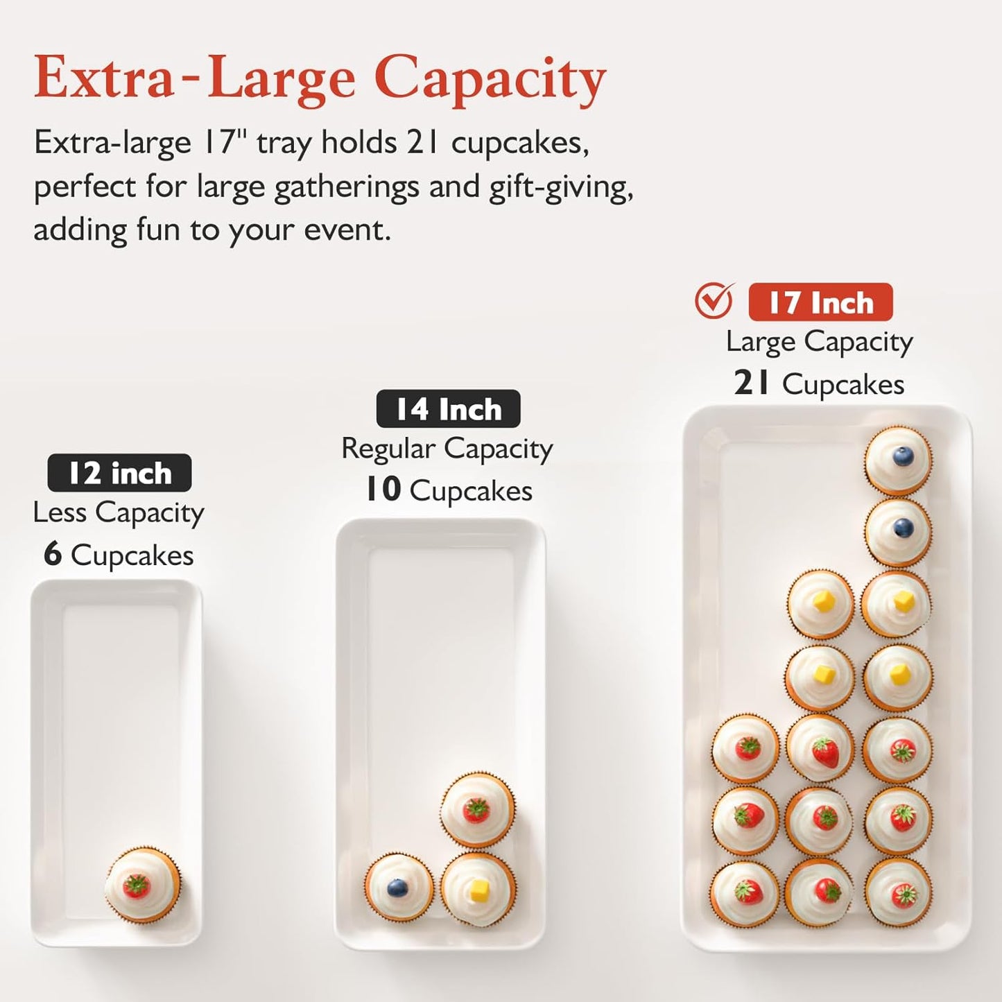 Extra Large Serving Tray Melamine Plastic for Party Supplies, 17" x 8.6" Platters for Serving Food, 3 pcs White Reusable Tray for Veggie, Snack, Fruit, Cookies, Desserts in Kitchen/Pantry Organization