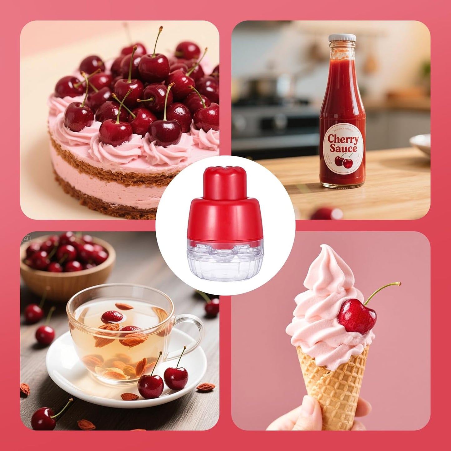 7-In-1 Cherry Pitter Tool Pit Remover,Multiple Olive Pitter Tool,Cherry Seed Remover,Fruit Corer Tools for Kitchen,Cake Shop,Fruit Salad for Home Kitchen Tools(Red)