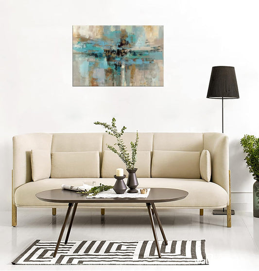 DZL Art A74769 Canvas Prints Abstract Wall Art Print Paintings Blue and Brown Stretched Canvas Wooden Framed for Living Room Bedroom and Office Home Decor Artwork