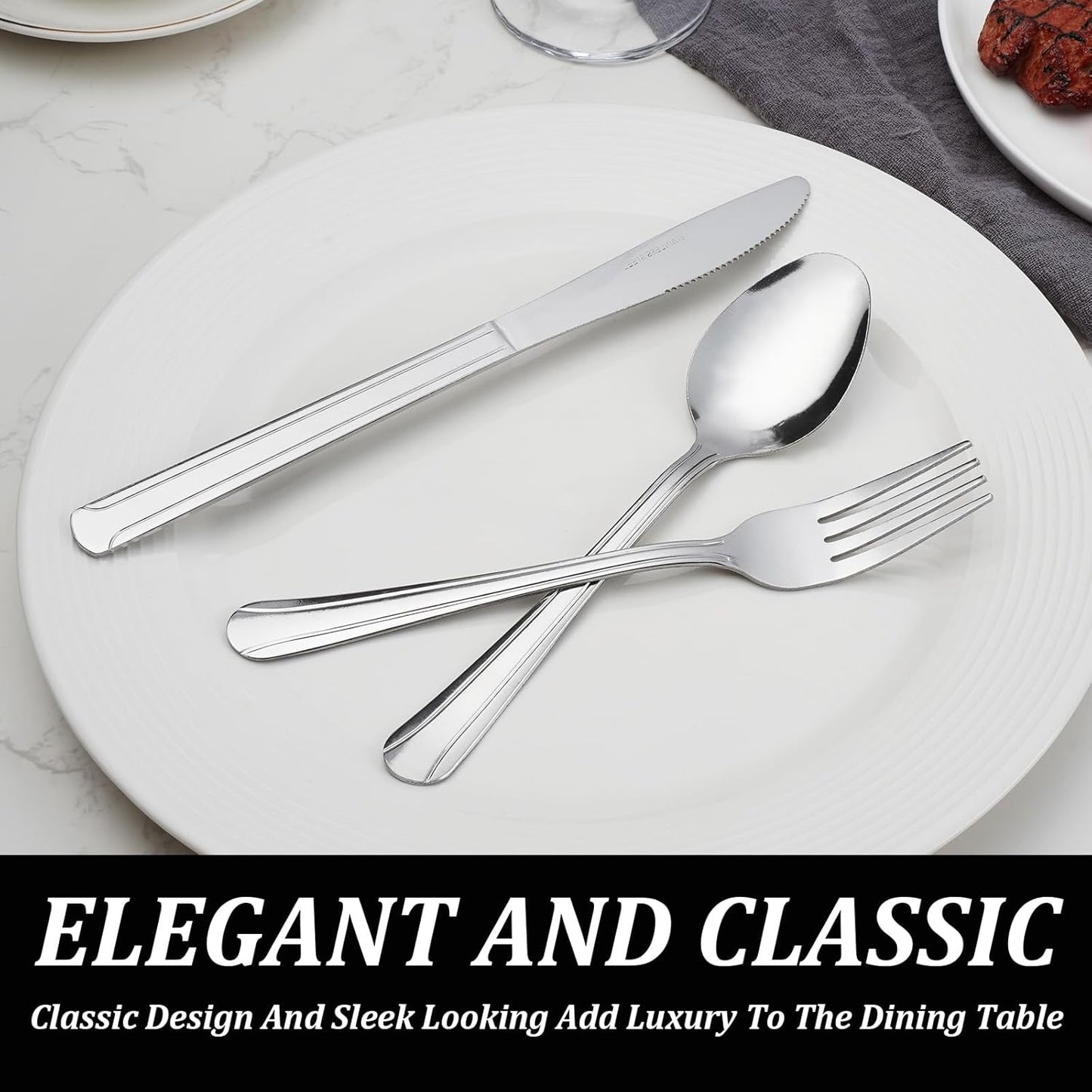 Silverware Set for 8 - Dominion 40PCS 18/0 Stainless Steel Flatware Utensils Cutlery Set Includ Steak Knife Fork Spoon for Home, Restaurant, Wedding, Party, Dishwasher Safe & Mirror Polished