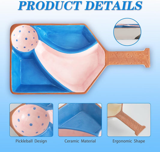 Pickleball Party Platter - Fun Paddle-Shaped Ceramic Tray with Snack Sections - Perfect Serving Dish for Pickleball Lovers display trays (Blue)
