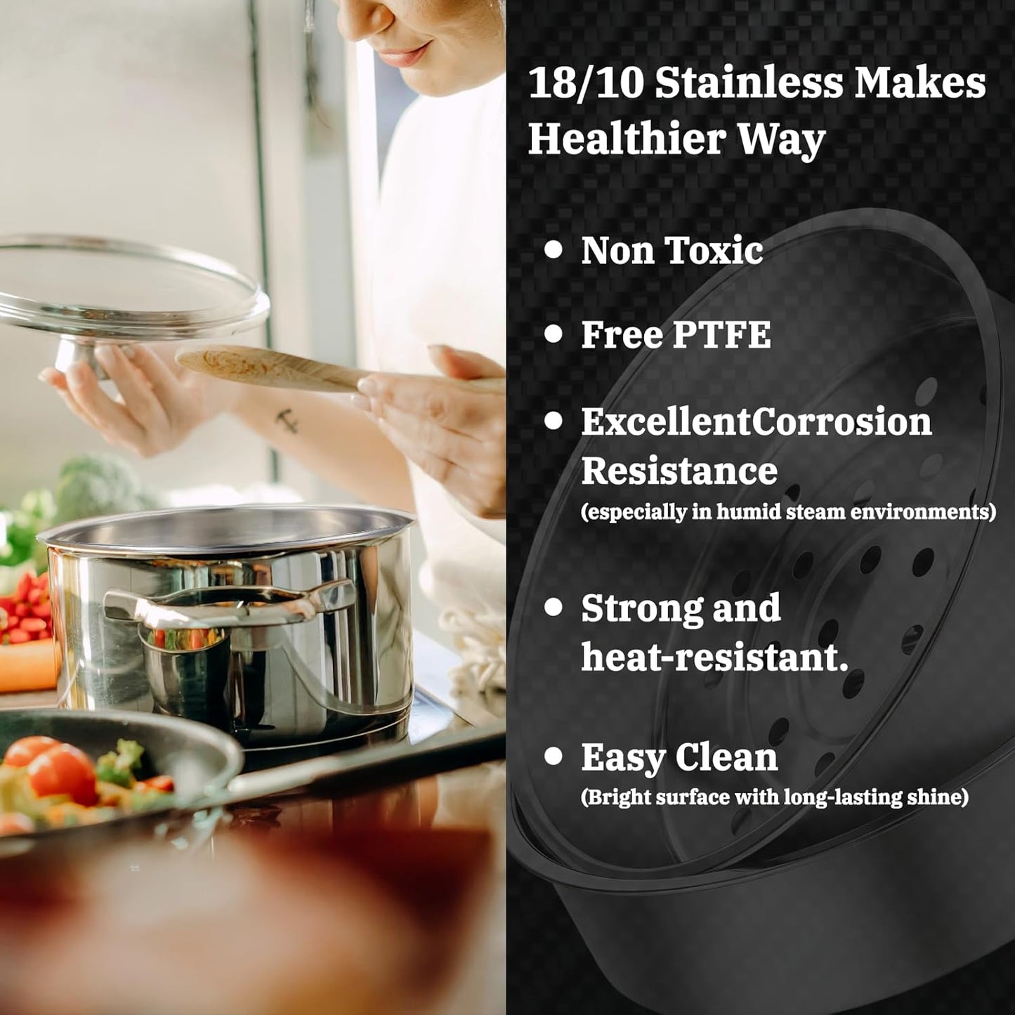 2Pcs Stainless Steel Steamer Pot Round Cooking Rack Food Steamer Basket Insert for Kitchen Dim Sum Dumplings Bun