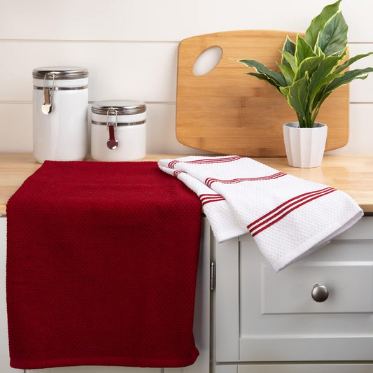 Sticky Toffee Cotton Kitchen Towels Set of 4 – Red and White Dish Towels 28x16 in, Reusable and Absorbent Tea Towels for Drying or Cleaning, Oeko-Tex Cotton