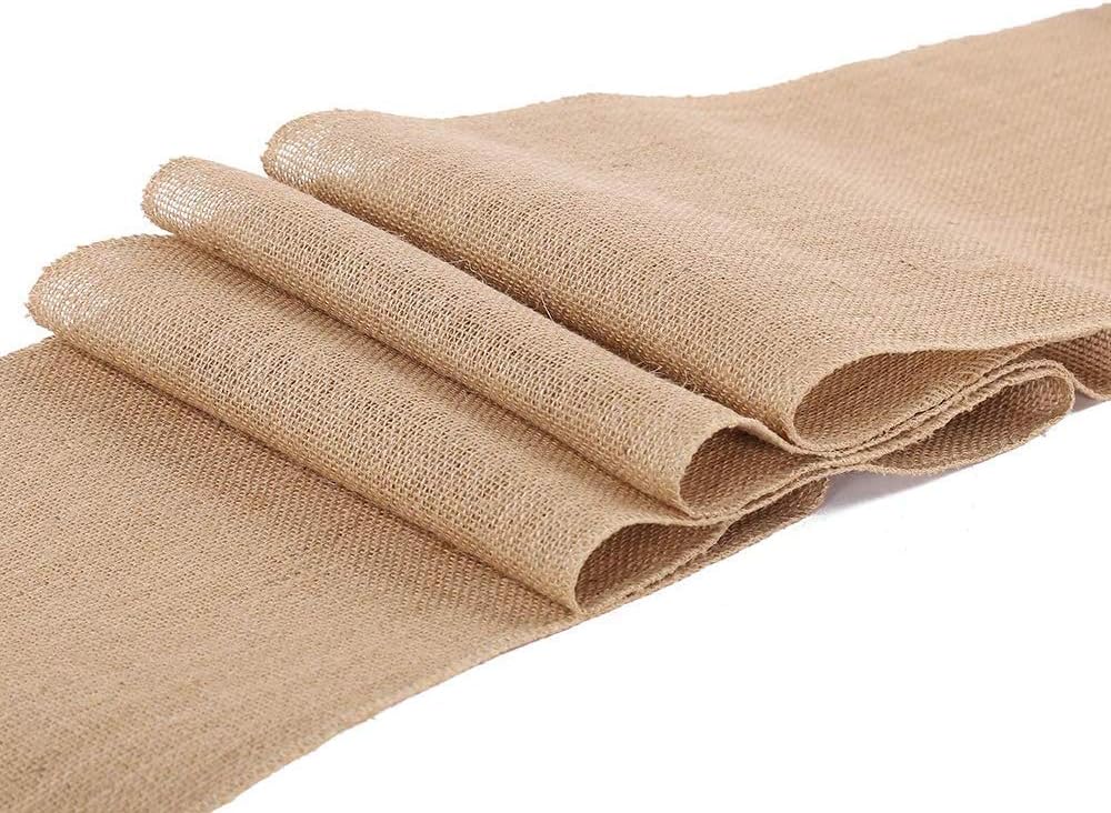 Burlap Table Runner 12 Inch by 50 Yards Natural Jute Hessian Burlap Roll Crafts Fabric Rolls with Sewn Edges for Country Rustic Party Wedding Decorations Farmhouse Kitchen Decor(12" x50Yard)