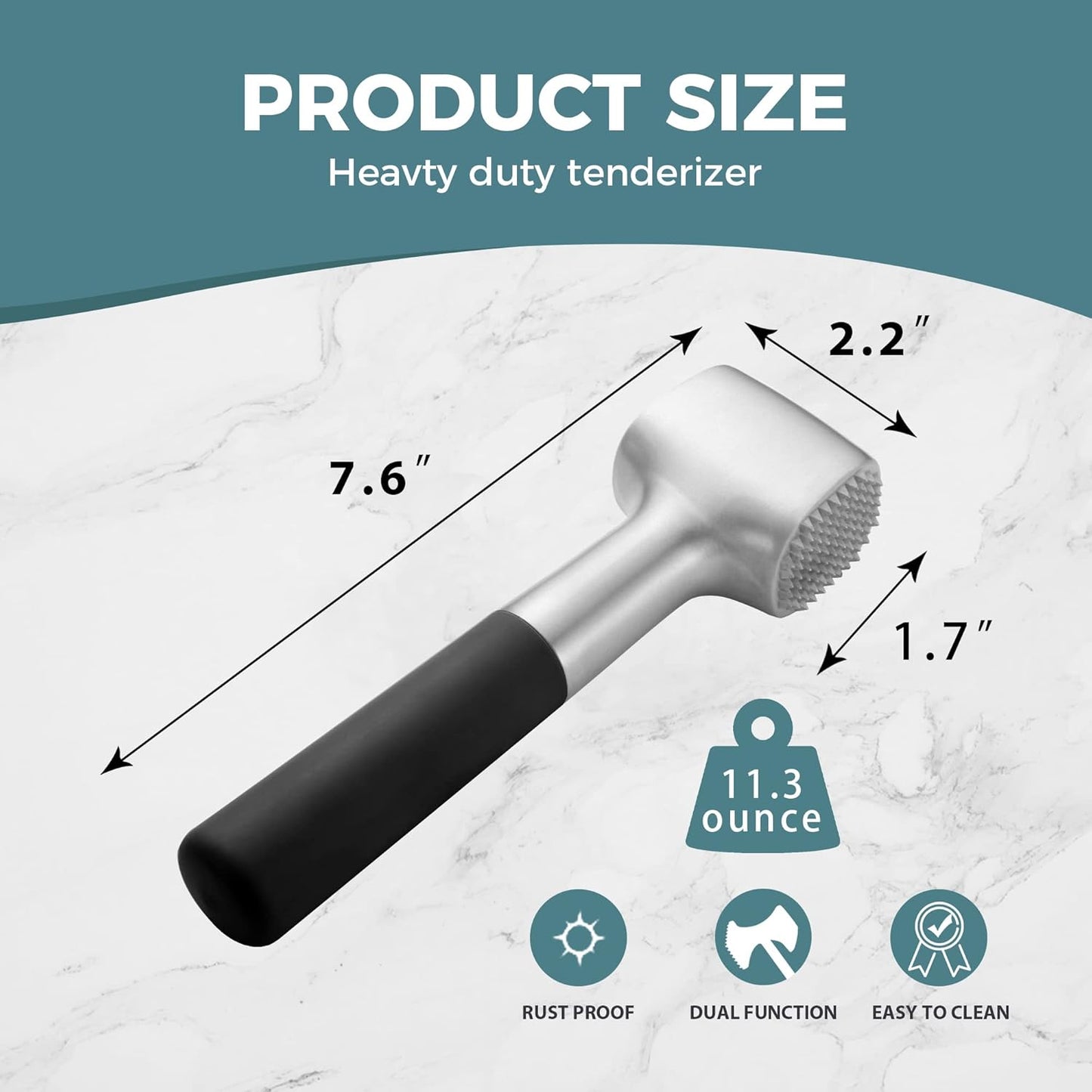 KITEXPERT Meat Tenderizer Hammer with Comfortable-Grip Rubber Handle, Dual-side Meat Mallet for Kitchen, Heavy Duty Meat Pounder Hammer For Tenderizing Steak, Beef and Fish - Black