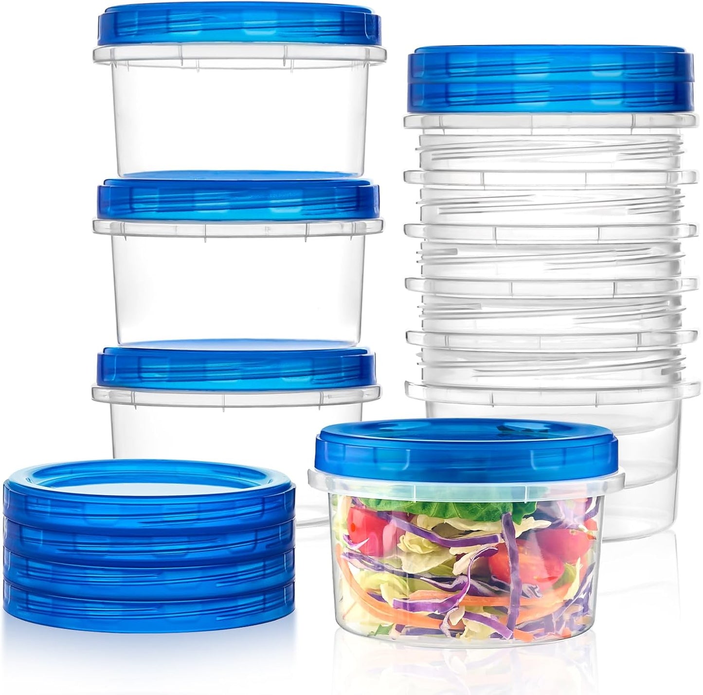 Qeirudu 10 Pack 16oz Freezer Storage Containers with Screw Lids, Leakproof Meal Prep Containers, Small Plastic Food Storage Containers for Soup, Fruits, Leftovers, Salads, Oats