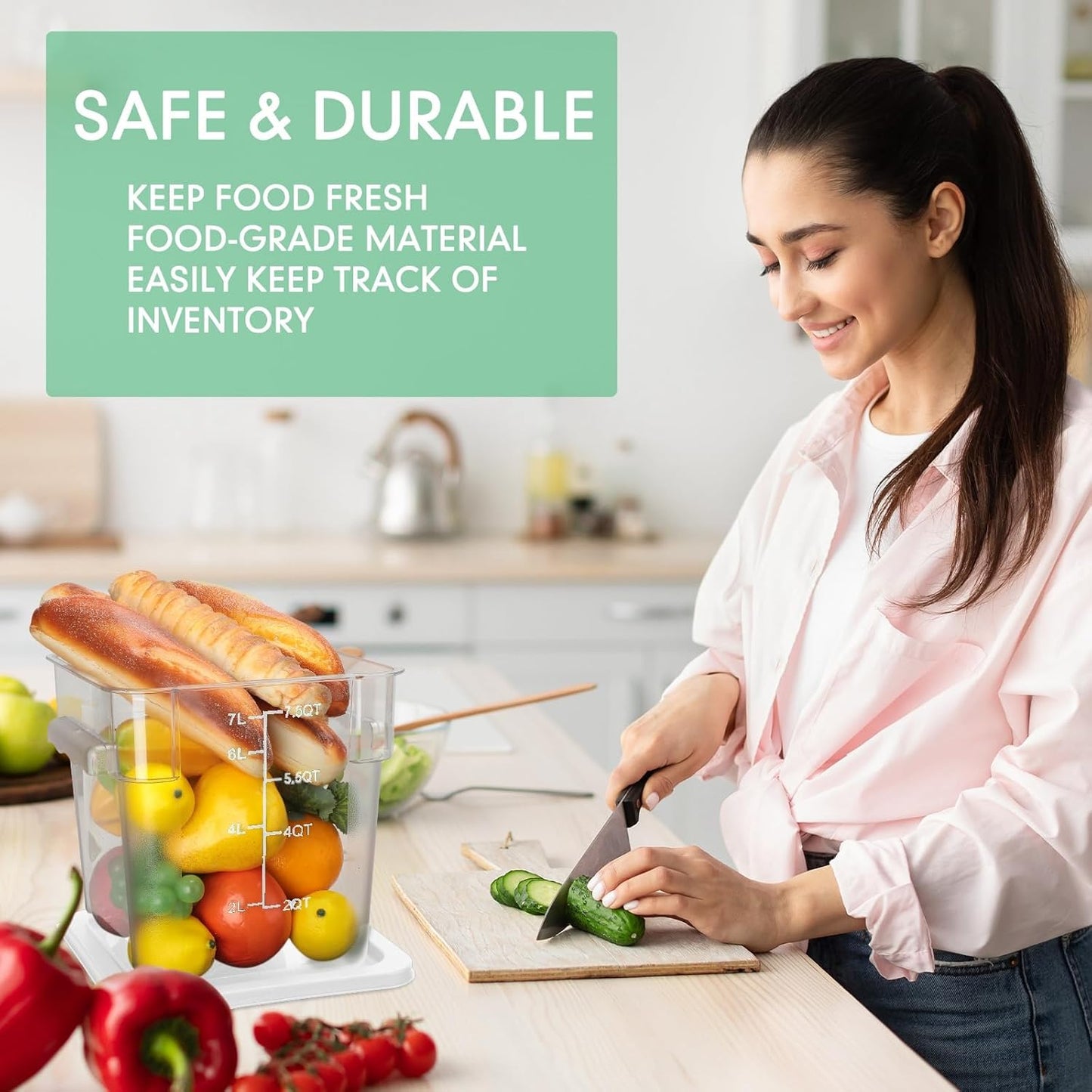 Lallisa 8 Pack 8 Qt Clear Food Storage Container with Handles and Lid Commercial Grade Square Food Storage Containers Polycarbonate Air Tight box for Home Kitchen Restaurant (White)