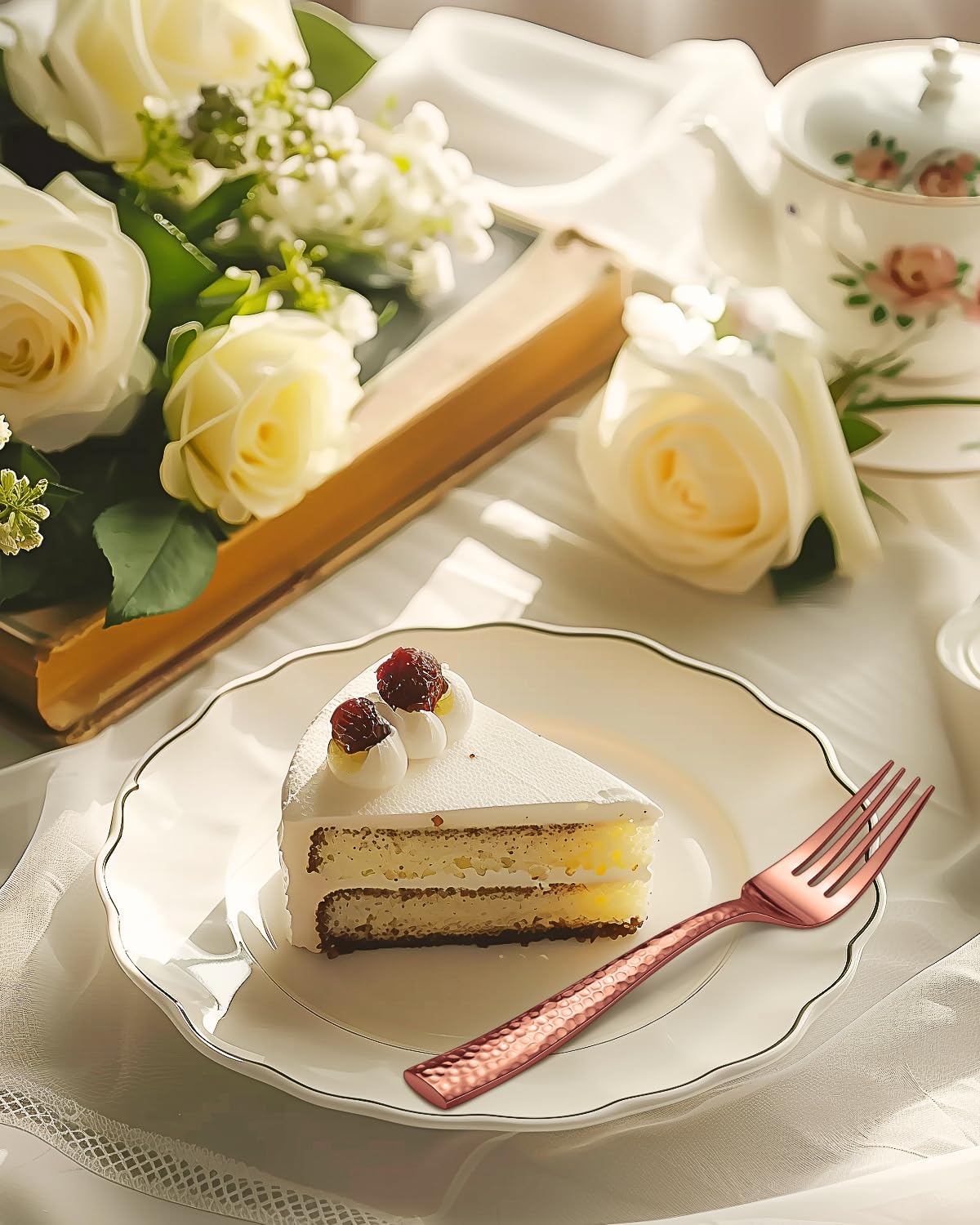 Hammered Silverware Set for 8,Ollex 40-Piece Rose Gold Flatware Cutlery Set with Stainless Steel Spoon Knives Forks Tableware Set, Mirror Finished&Dishwasher Safe