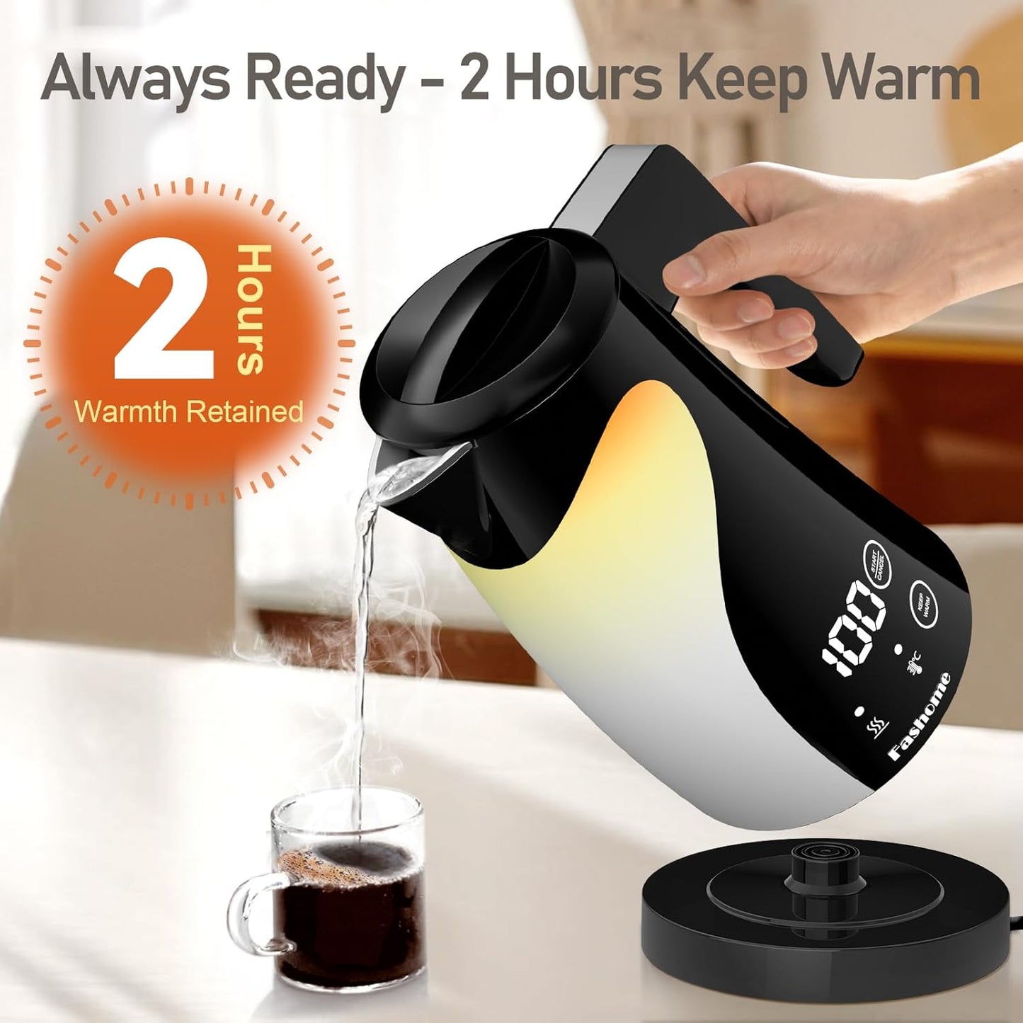 1.25L Cute Penguin Electric Kettle with Temperature Control,2H Keep Warm, Double Wall Cool-Touch,1200W Quiet Boil,BPA-Free,Cordless - Electric Tea Kettle for Home,Office, Kids (Black)