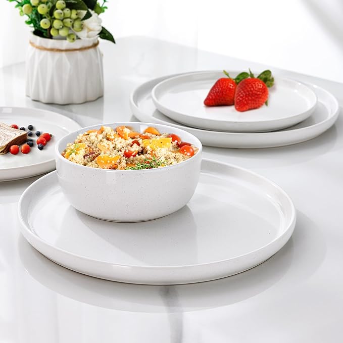 AmorArc Dinnerware Sets for 4, 12 Pieces Ceramic Plates and Bowls Set, Handcrafted Stoneware Plates Sets, Dishwasher & Microwave Safe Dishes