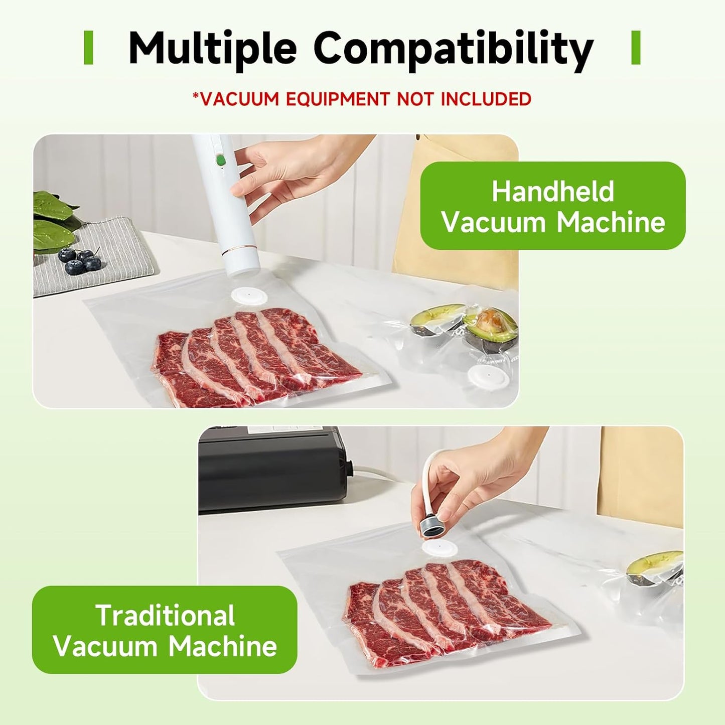 Vacuum Sealer Bags, 40 Reusable Vacuum Sealer Bags for Food Storage, BPA-Free, Meal Prep and Sous Vide Cooking,Works for Handheld Sealer and Vac Sealer Machine with External Vacuum Systems