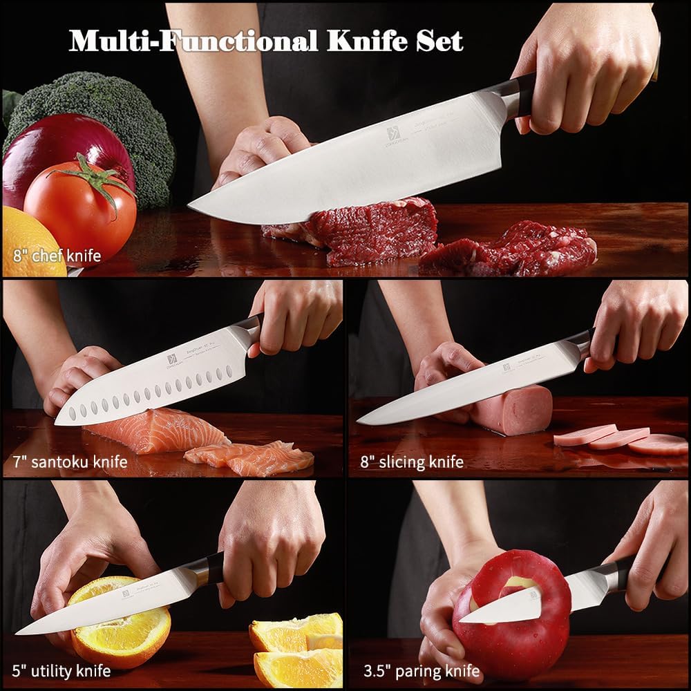 Knife Set,15-Piece Kitchen Knife Set with Block and Sharpener,50Cr15Mov High Carbon Stainless Steel,Razor Sharp Professional Knives,Ultra-Smooth knife,Ergonomic Black Anti-slip Handles,Dishwasher Safe