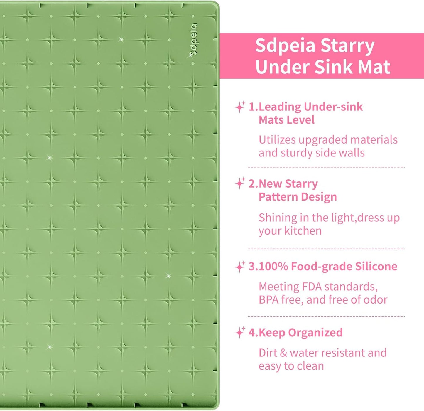 Sdpeia Under Sink Mat 22"×14" – Waterproof Silicone Cabinet Liner & Sink Protector for Kitchen & Bathroom, Multi-Purpose Organizers Tray for Pets, Laundry, Cat Litter Mat