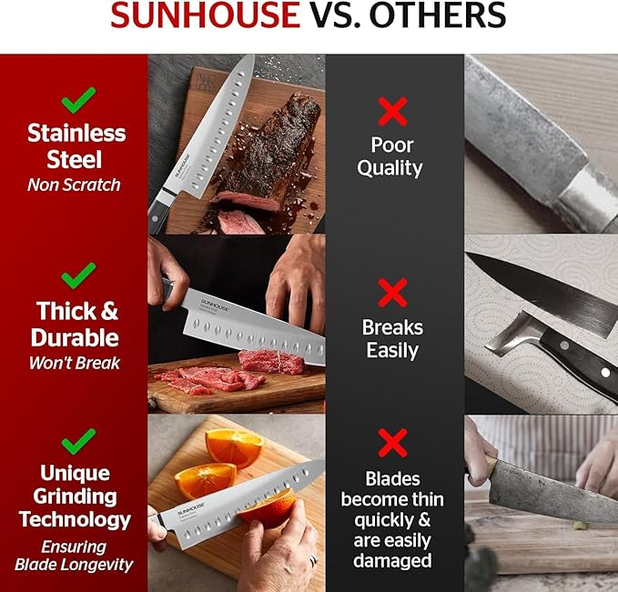 Sunhouse PREMIUM Chef Knife 7.9 inch, AUS-8 Stainless Steel – Superior 62HRC Hardness, Razor Sharp Blade, Full Tang, Ergonomic Handle, Perfect Gifts for Mom or Dad,Premium Gifts Box