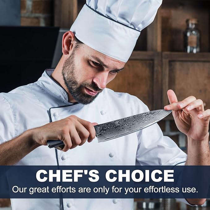8" Damascus Chef Knife - 67-Layer Hand-Forged Blade, NSF Certified, Pakkawood Handle, Gift Box (62 HRC)