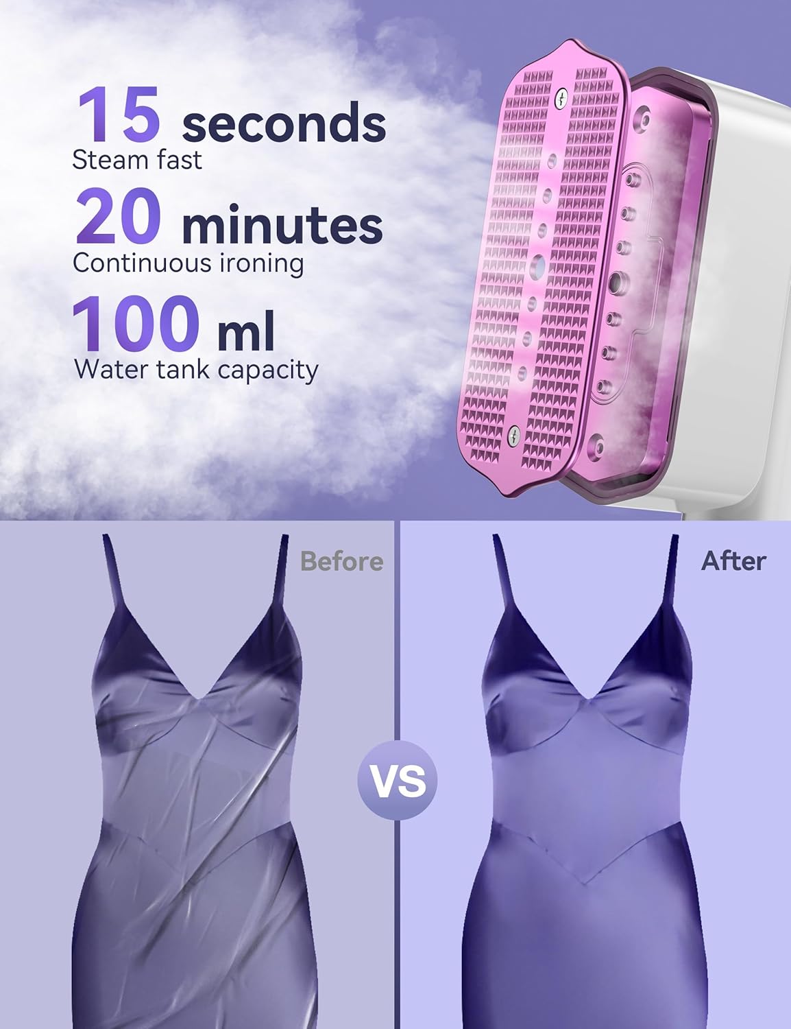 Steamer for Clothes,Sundu Portable Handheld Garment Steamer,15s Fast Heat-up,100ml Water Tank,20 Minutes of Continuous Ironing Removes Wrinkle for Home,Office and Travel-White