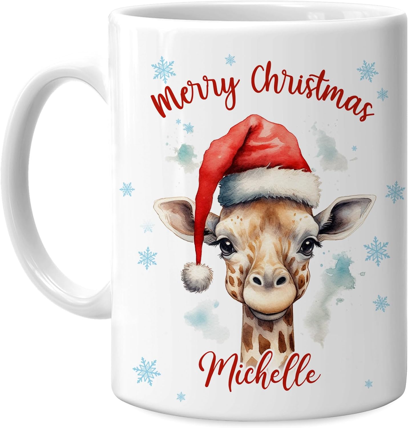 Hyturtle Personalized Gifts Giraffe Lover - Giraffe Wearing Santa Hat Custom Name Ceramic Coffee Mug Cup 11oz - Cute Animal Lovers Gifts For Women, Girl kids Family On Birthday, Christmas