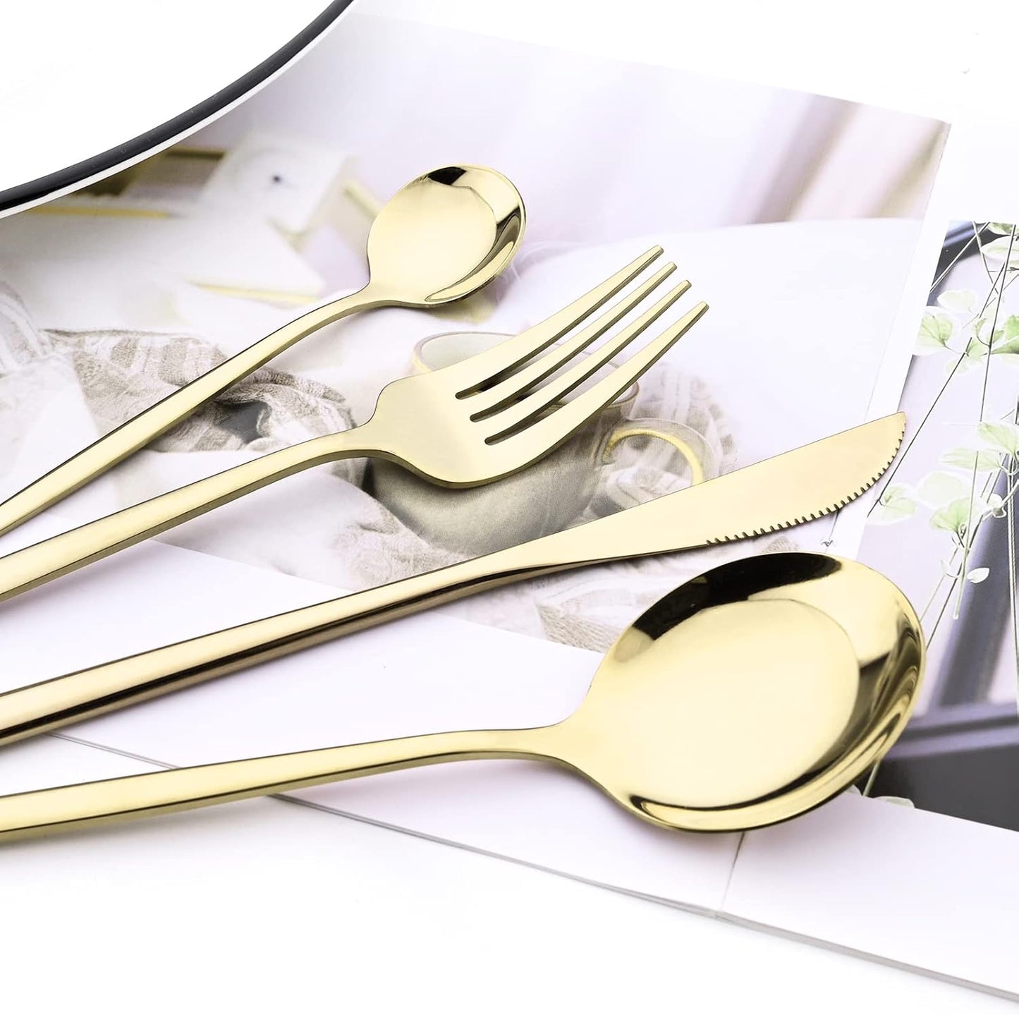 24-Piece Mirror Champagne Gold Flatware, 18/0 Stainless Steel Dinnerware Set Include Knife Fork Spoon Teaspoon Cutlery Set For Home Restaurant Party Service For 6, Dishwasher Safe