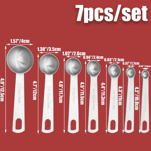 Luomorgo 7 Pcs/Set Measuring Spoons Set, Stainless Steel Measuring Spoons & Tablespoons, 1/8 tsp, 1/4 tsp, 1/2 tsp, 3/4 tsp, 1 tsp, 1/2 tbsp, 1 tbsp for Measuring Dry and Liquid Ingredients