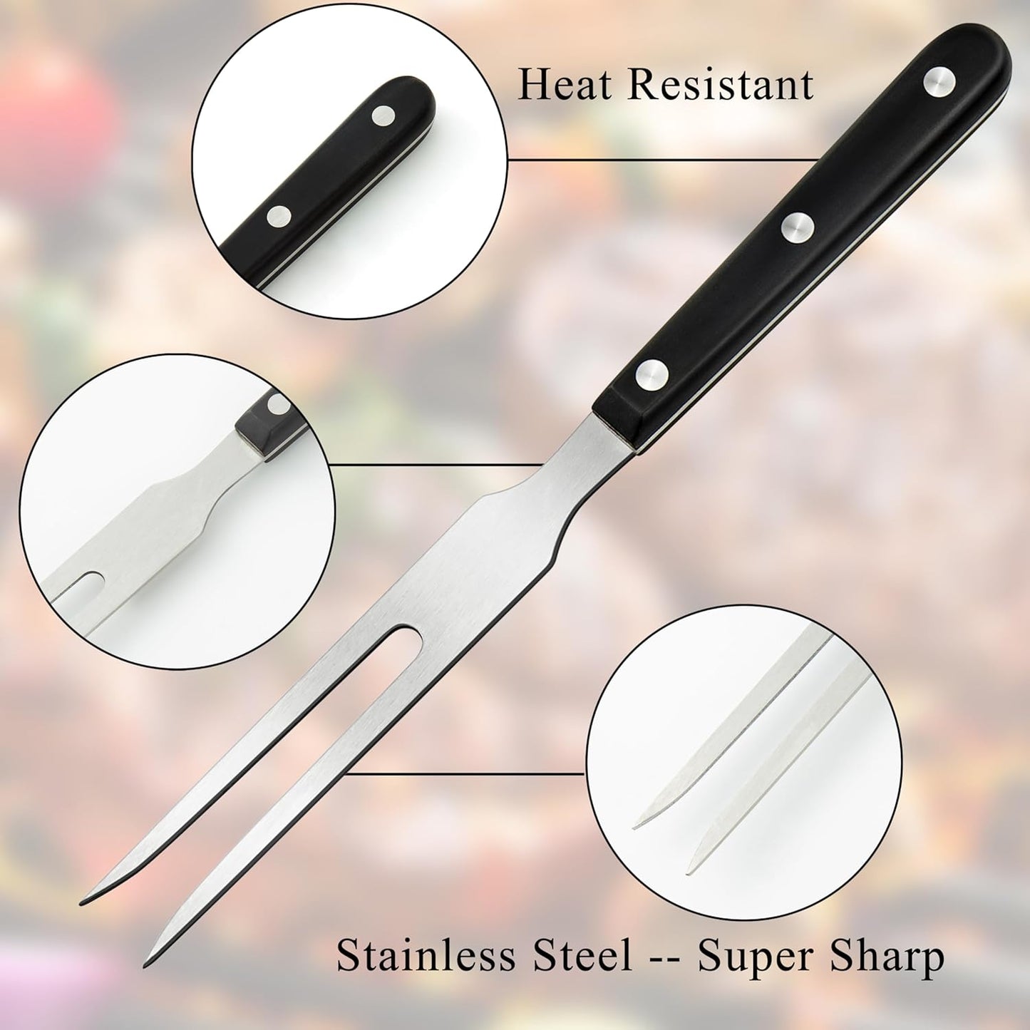 Ponpon 2Pcs Meat Forks Stainless Steel Carving Fork with Wooden Handle Barbecue Fork for Cooking Kitchen (2)