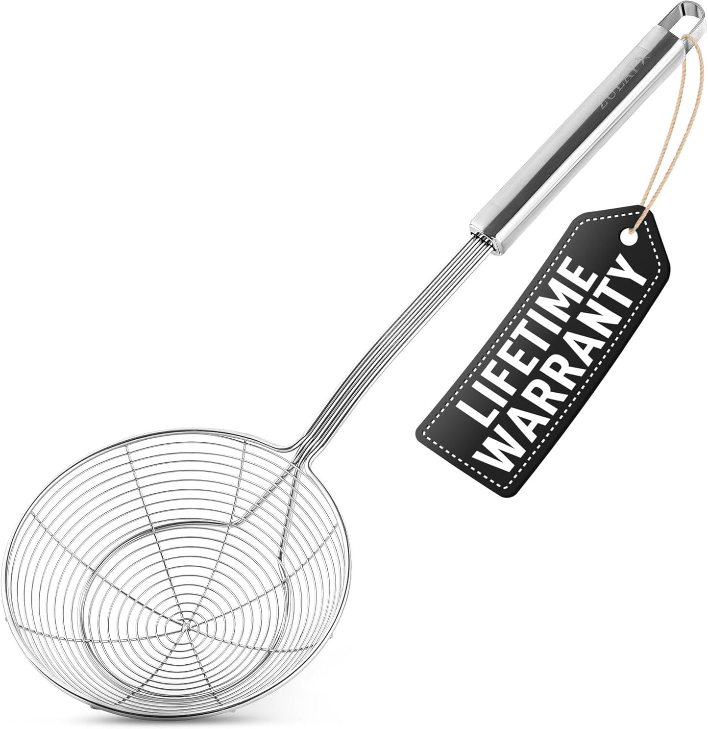 Zulay Kitchen Premium Stainless Steel Spider Skimmer 15.35” - Spider Kitchen Utensil with Premium Ergonomic Handles for Easy Use - Easy to Clean - Perfect for at Home Cooks & Chefs
