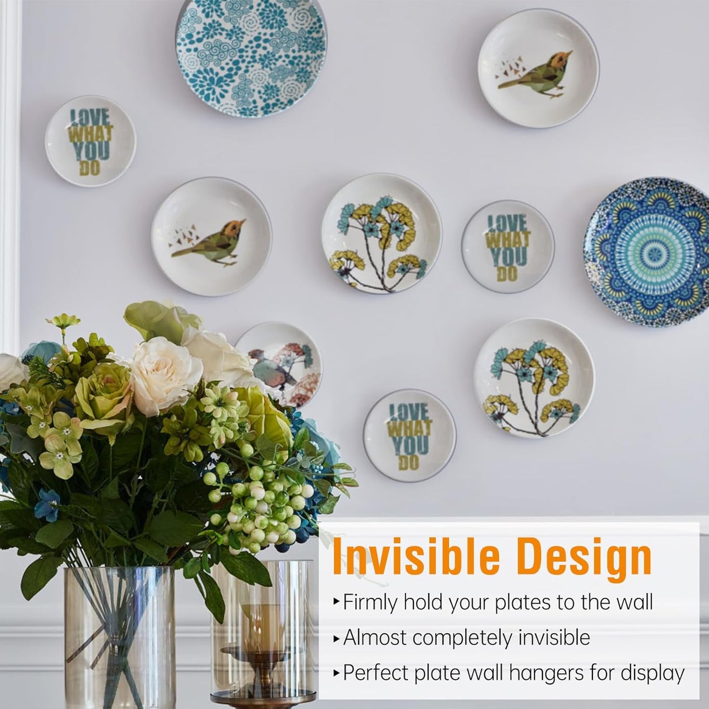 Bilillo 12 Pack Plate Hangers for the Wall, Suitable for 9-11 inch Art Plate, Stainless Steel Invisible Heavy Duty Wire Plate Holder with Wall Hooks, Plate Hangers for Displaying Plates, Platter, Dish