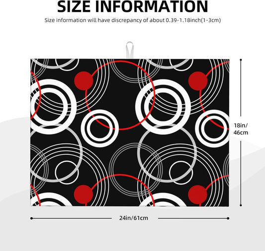 Modern Black Red Retro Dish Drying Mat for Kitchen Counter Absorbent Reversible Drying Pad Kitchen Decor Dish Drainer Rack Mats 18"x24"