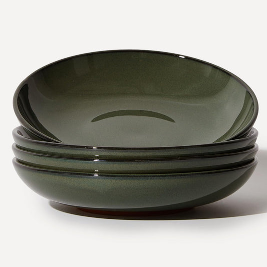 Pasta Bowls Set of 4, Reactive Glaze Salad Bowl 30 oz, Microwave & Dishwasher Safe, Large Wide Serving Bowls for Fruit/Soup/Noodle/Dessert, Blackish Green