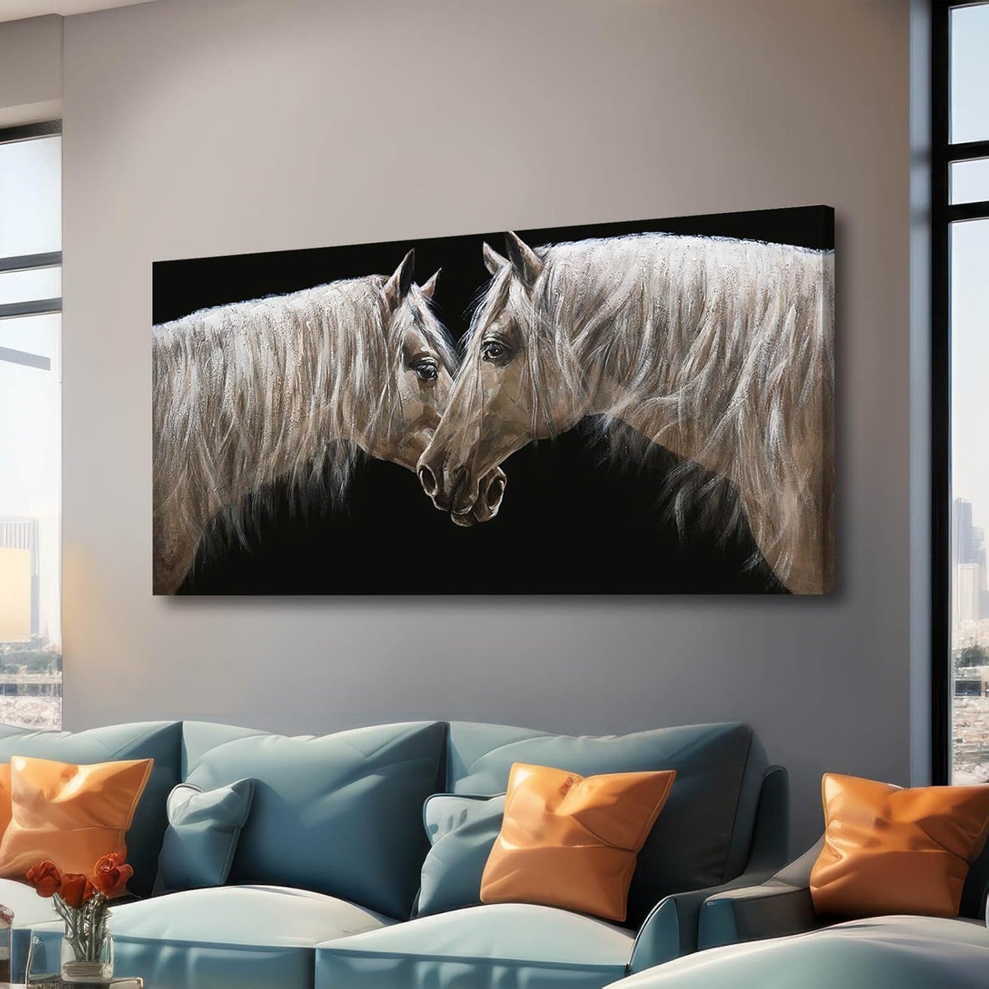 CHUDANHAO Horse Wall Art- White Pictures Animal Wall Decor Prints Artwork for Living Room Bedroom Home Office Wall Decorations 24"x48"