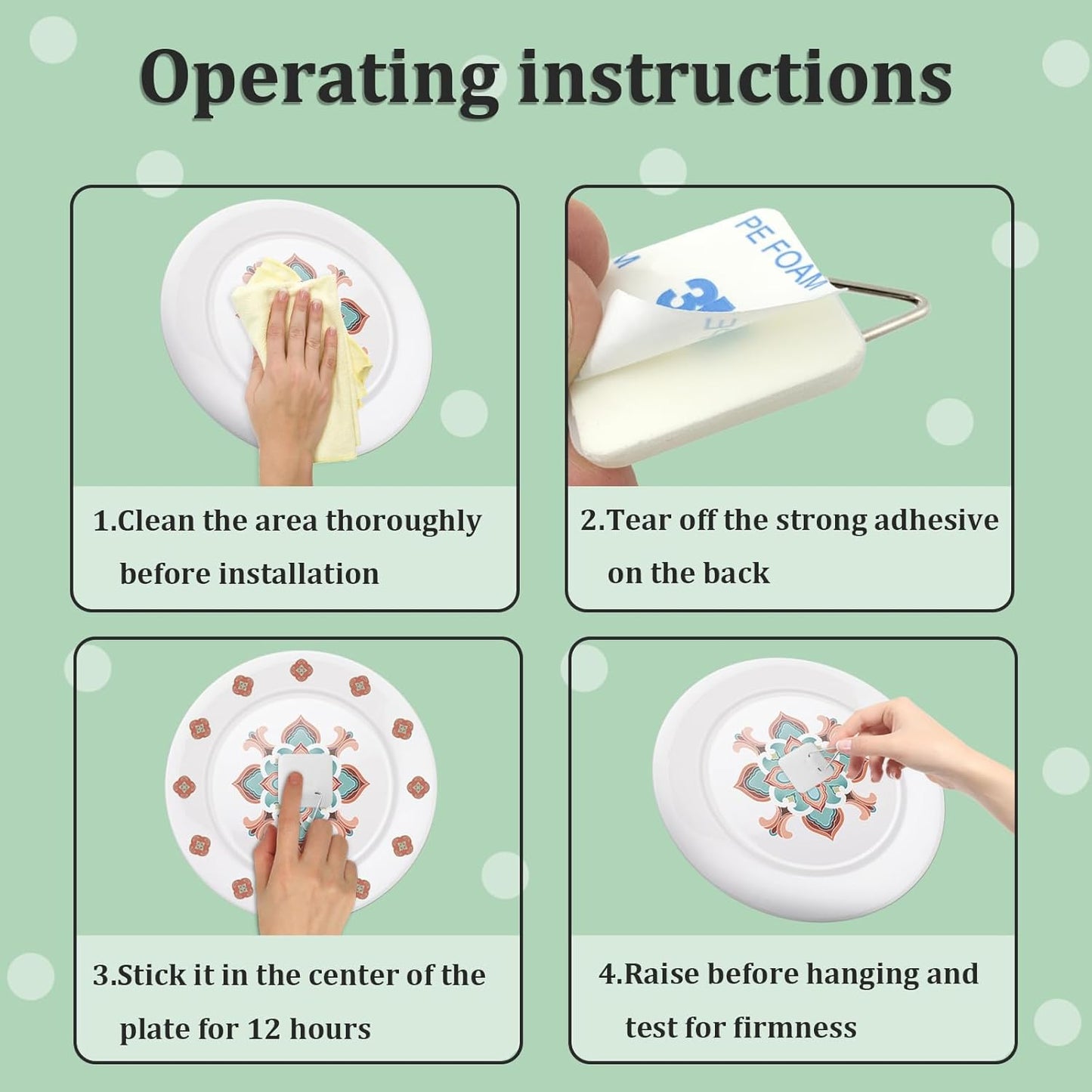 54 PCS Plate Hangers for The Wall, 0.8 Inch Mini Adhesive Vertical Plate Holders, Invisible Plate Hanger, Wall Hanging Hooks for Decorative Plates Pictures (Large Square)