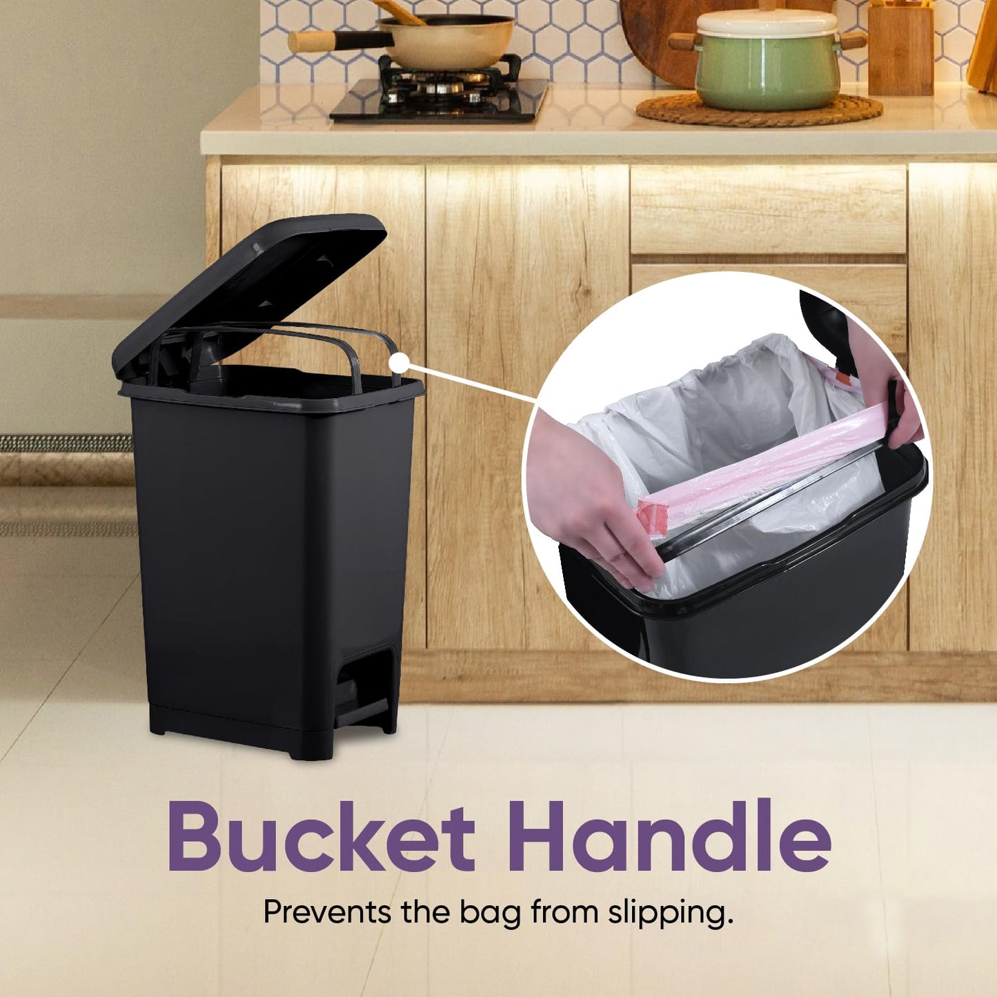 Superio Slim Trash Can with Foot Pedal – 10.5 Gallon Step-On Trash Can with Lid, Large Plastic Garbage Can, Trashcan for Bathroom, Kitchen, Office, Bedroom, Dorm Room, Patio, – Black