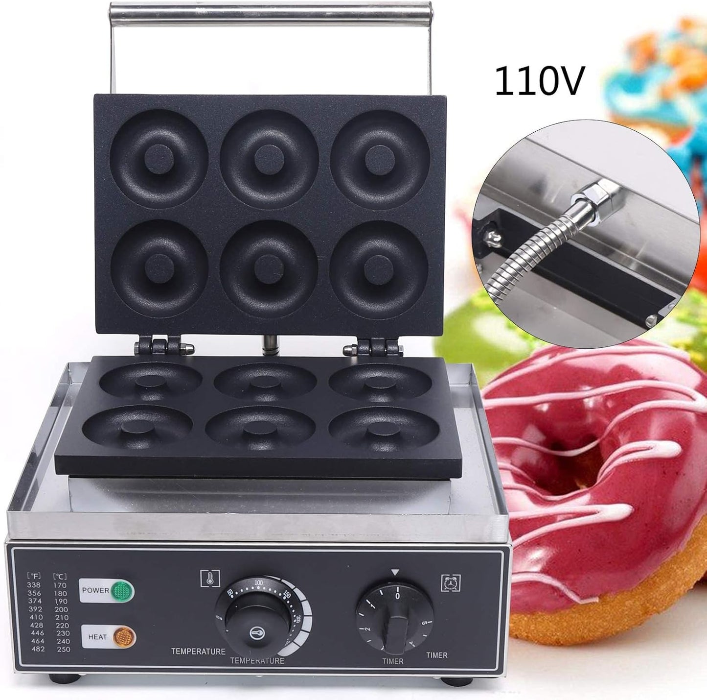 1550W Electric Waffle Maker Machine, 6 Pan Electric Cake Waffle Maker 122-572℉ Non-Stick Waffle Stick Maker for Home & Commercial Use