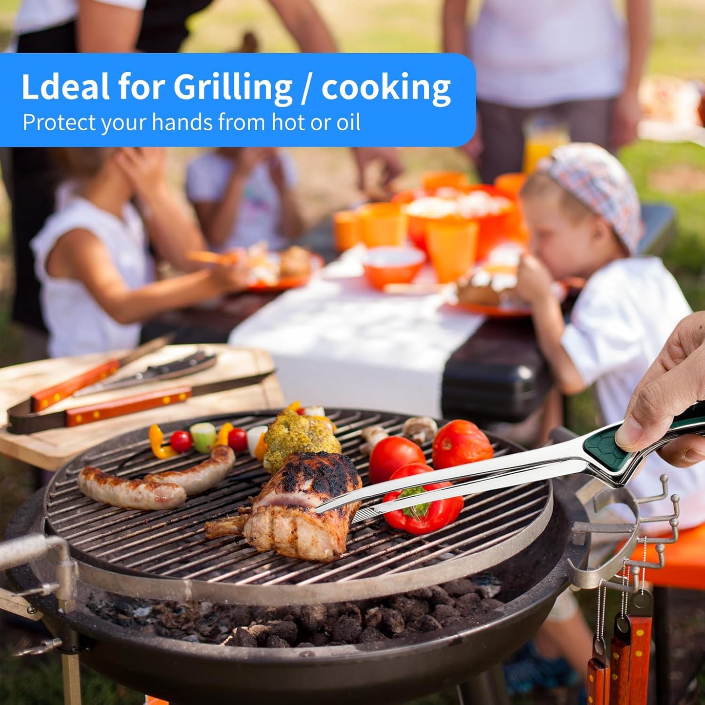 3Pcs 9.5Inch Barbecue Tongs - 304 Stainless Steel Kitchen Tongs with Non-Slip Comfort Grip, Heat Resistant & Dishwasher Safe, Golden - Multi-Purpose for Grill, Salad, Picnic & Cooking (Golden)