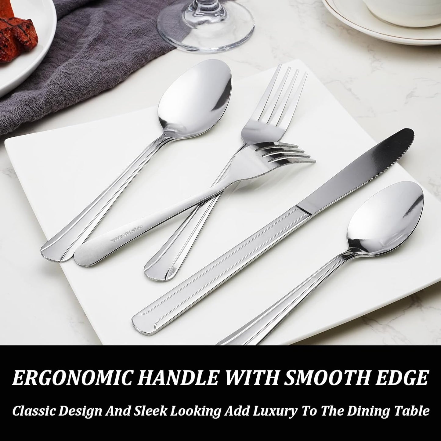 Silverware Set for 12 - Dominion 60PCS 18/0 Stainless Steel Flatware Utensils Cutlery Set Includ Steak Knife Fork Spoon for Home, Restaurant, Wedding, Party, Dishwasher Safe & Mirror Polished