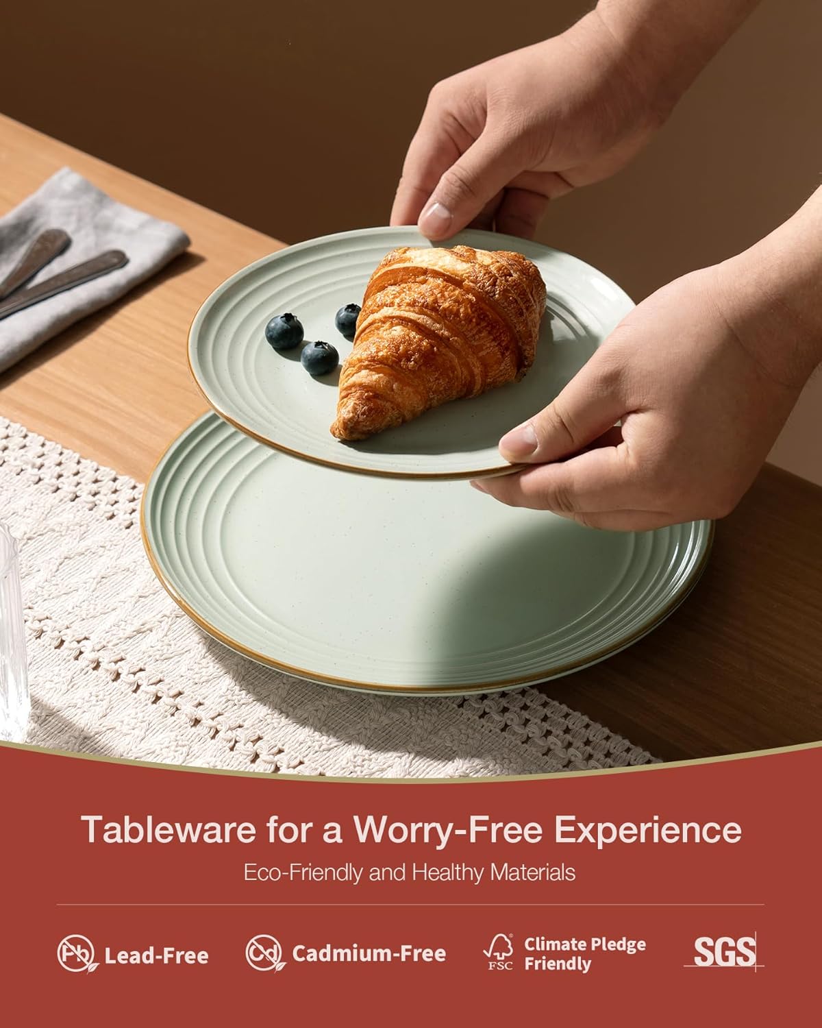 Famiware Jupiter Dinnerware Set, Plates and Bowls Dish Sets for 8 (24 Pieces), Microwave and Dishwasher Safe Stoneware Speckled Tableware, Chip and Scratch Resistant, Light Green