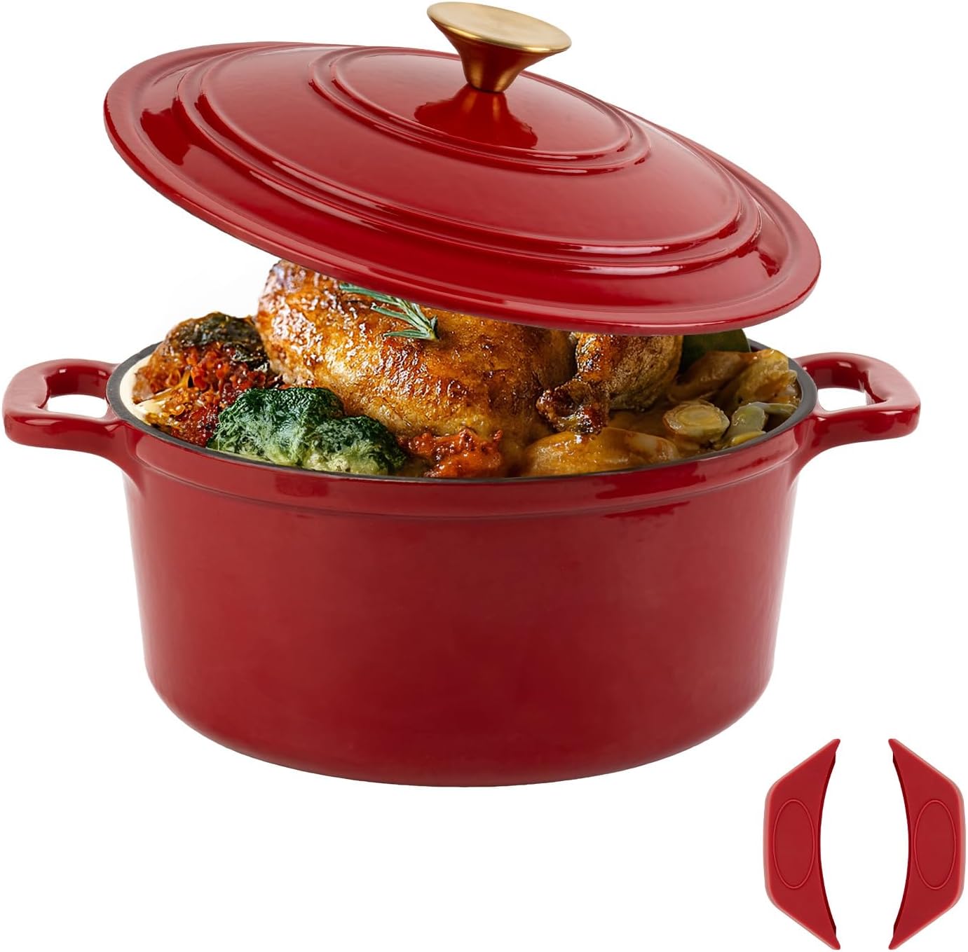 Enamel Cast Iron Dutch Oven with Lid,2.75QT Round Casserole Pot for Bread Baking, Braising,Roasting, Stews and Soups,Multipurpose Cookware,Oven Safe and Induction Compatible (2.75QT,Red)