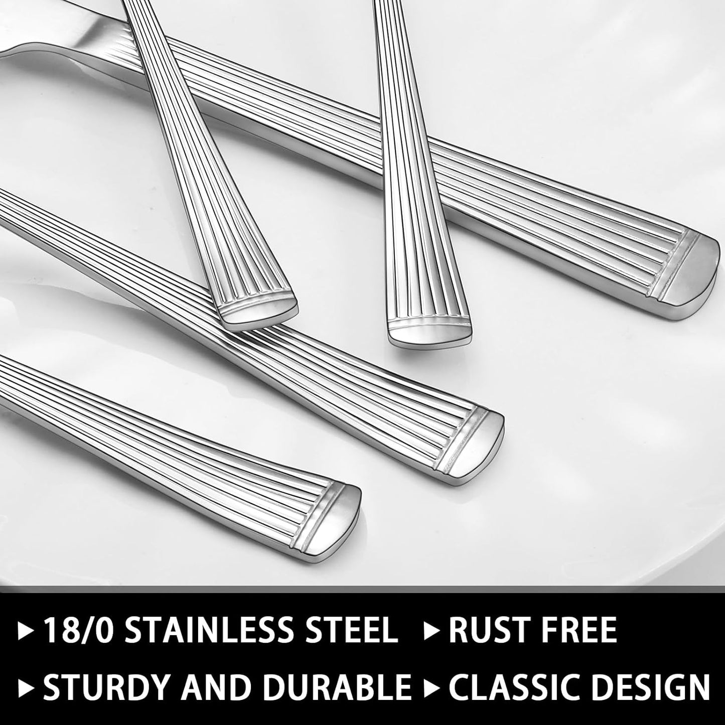 49-Piece Silverware Set with Organizer, Stainless Steel Roman Column Flatware for 8, Cutlery Utensil Sets with Steak Knives, Rust-proof, Mirror Polished, Dishwasher Safe