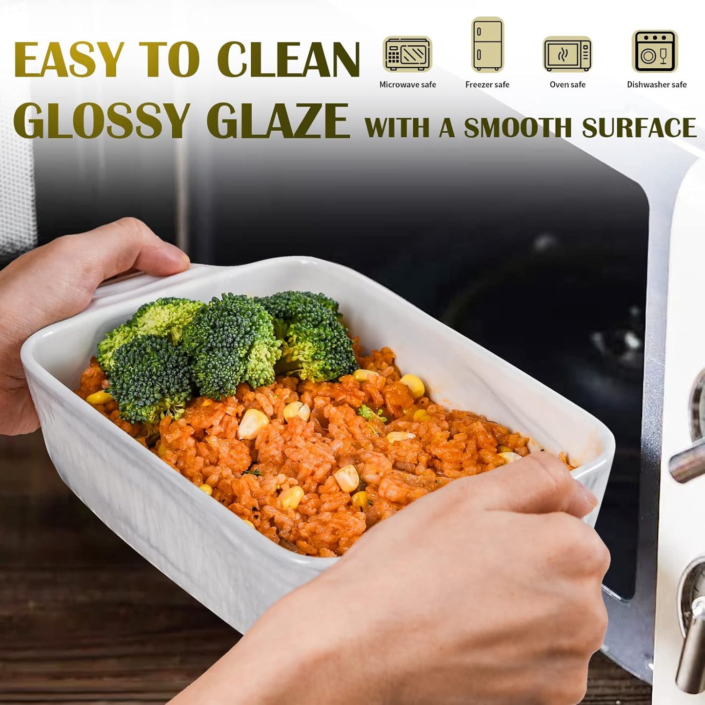 Yundu Grey Ceramic Bakeware Set of 3, Baking Pans Set, Casserole Dishes for Oven, Rectangular Lasagna Pans Deep with Handles for Baking Cake Kitchen(9.5"/12.4"/14.4")