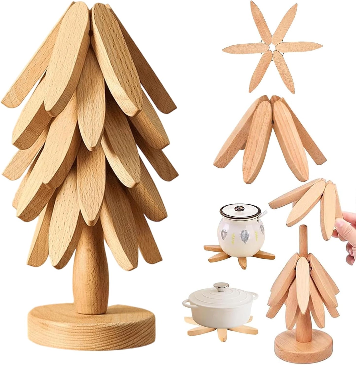 Walnut Wood Tree Trivet Set, Wooden Trivets for Hot Dishes-Tree Shape Trivet Set, Foldable Kitchen WoodenTrivet,for HotDishes Pot Bowl Teapot Hot Pot Holder (Log-5 Bracket)