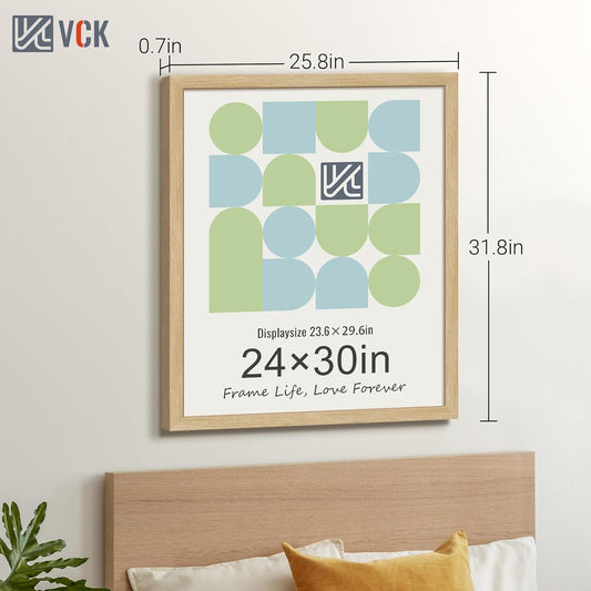 VCK 24x30 Oak Wood Frame for Poster & Picture, Natural Solid Wood Photo Frames 5 Pack, Wall Mounting Hanging